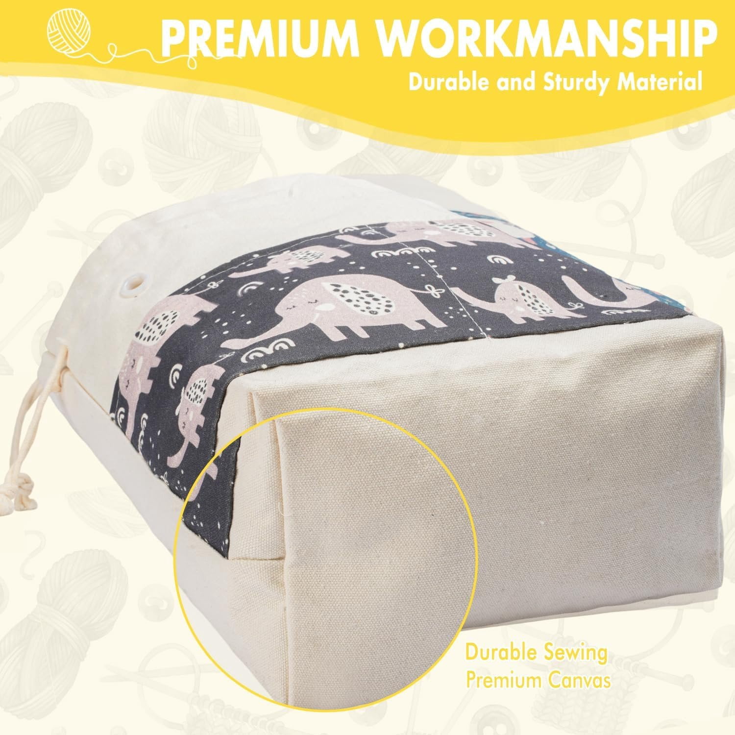 Crochet Bag, Handy Knitting Project Yarn Bag, Crochet Accessories Yarn Storage Organizer, Knitting Bags and Totes for Crocheting  The Go, 12x13x5'' (Gray Elephant, Small)