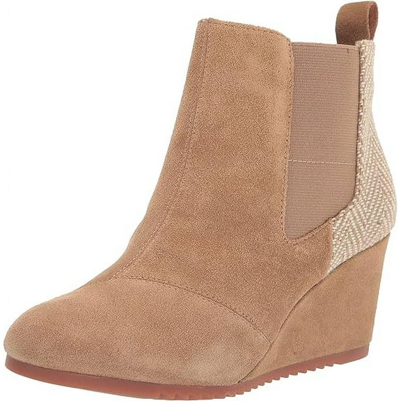Toms Bailey Toffee Fashion Pull On Rounded Toe Wedge Suede Casual Ankle Boots (Toffee, 5)