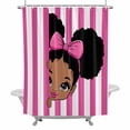 thumbnail image 2 of Cute Girl Shower Curtain for Bathroom Decor, Pink White Stripe Bow Cartoon Vintage Style Waterproof Fabric Shower Curtain, 36"x72" Set with 12 Hooks, 2 of 9