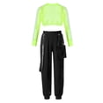 thumbnail image 5 of TiaoBug Kids Girls 2 Piece Hip Hop Street Dance Costume Outfits Fishnet Crop Top Cargo Pants Sport Outfits Fluorescent Green 14, 5 of 6