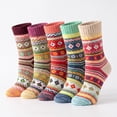 thumbnail image 2 of Womens Mid Calf Socks Thick Warm Knit Winter Casual Crew Socks With Cross Floral Geometric Pattern 5 Pairs, 2 of 7