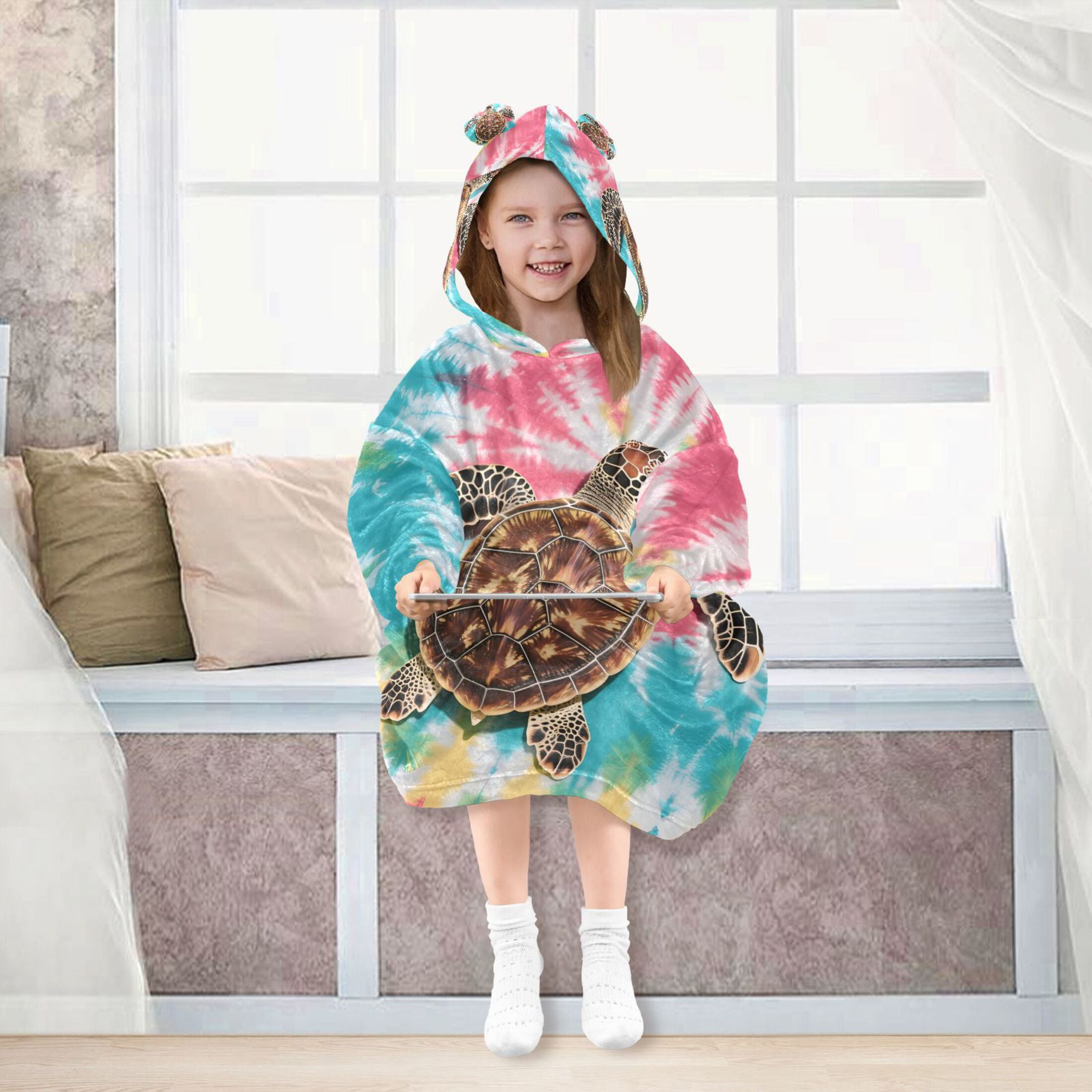 joogoo Wearable Blanket Hoodie Turtle Tie Dye for Flannel Sherpa Pocket 3-14 YR S