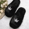 thumbnail image 4 of AVRNLIQ Womens Fuzzy Open-Toe Slippers with Rhinestone Crown, Black Nylon Spandex Cozy Slippers for Indoor & Casual Outdoor Use (Female),Size 42, 4 of 9