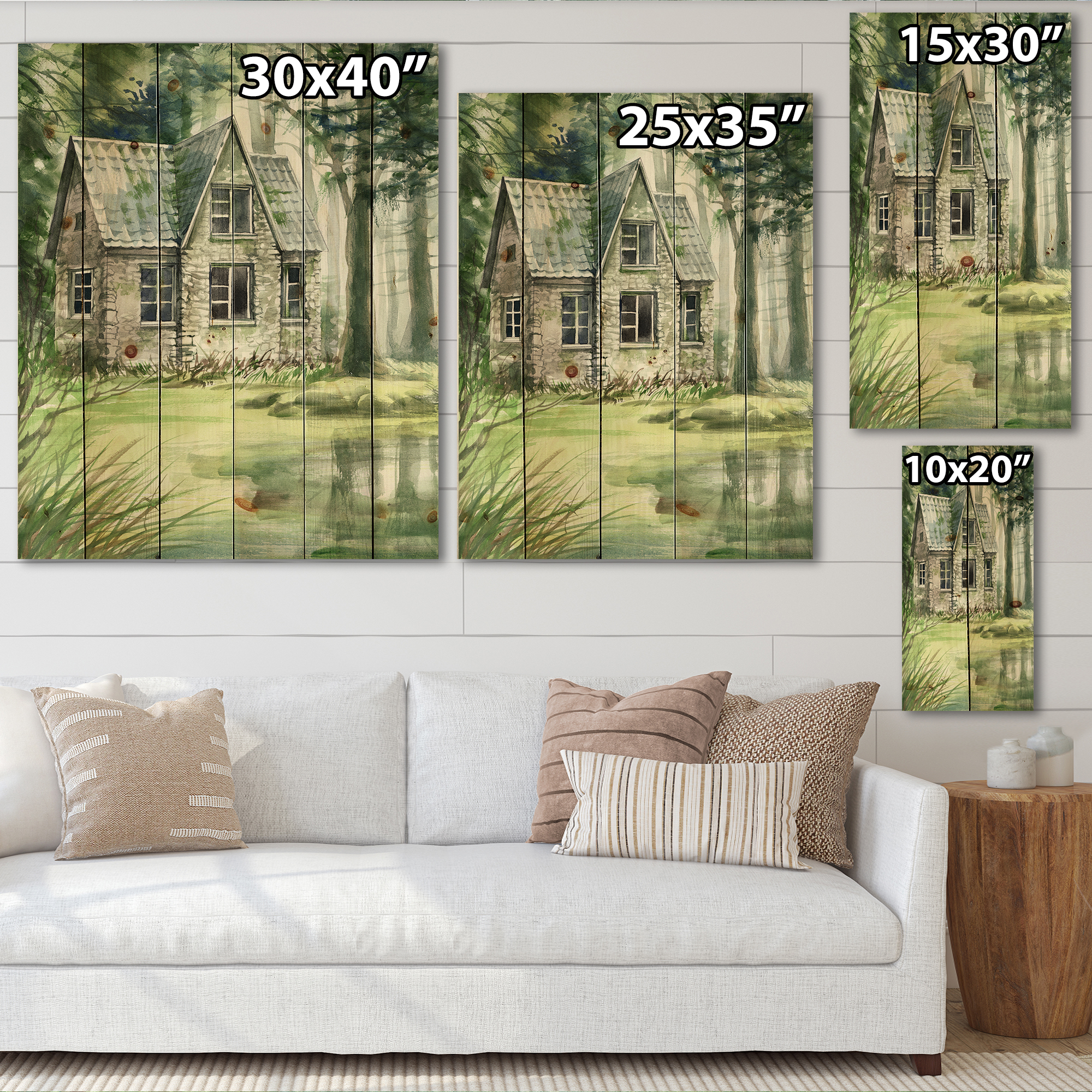 Designart 'Old Haunted House In The Pine Forest' Lake House Print on Natural Pine Wood