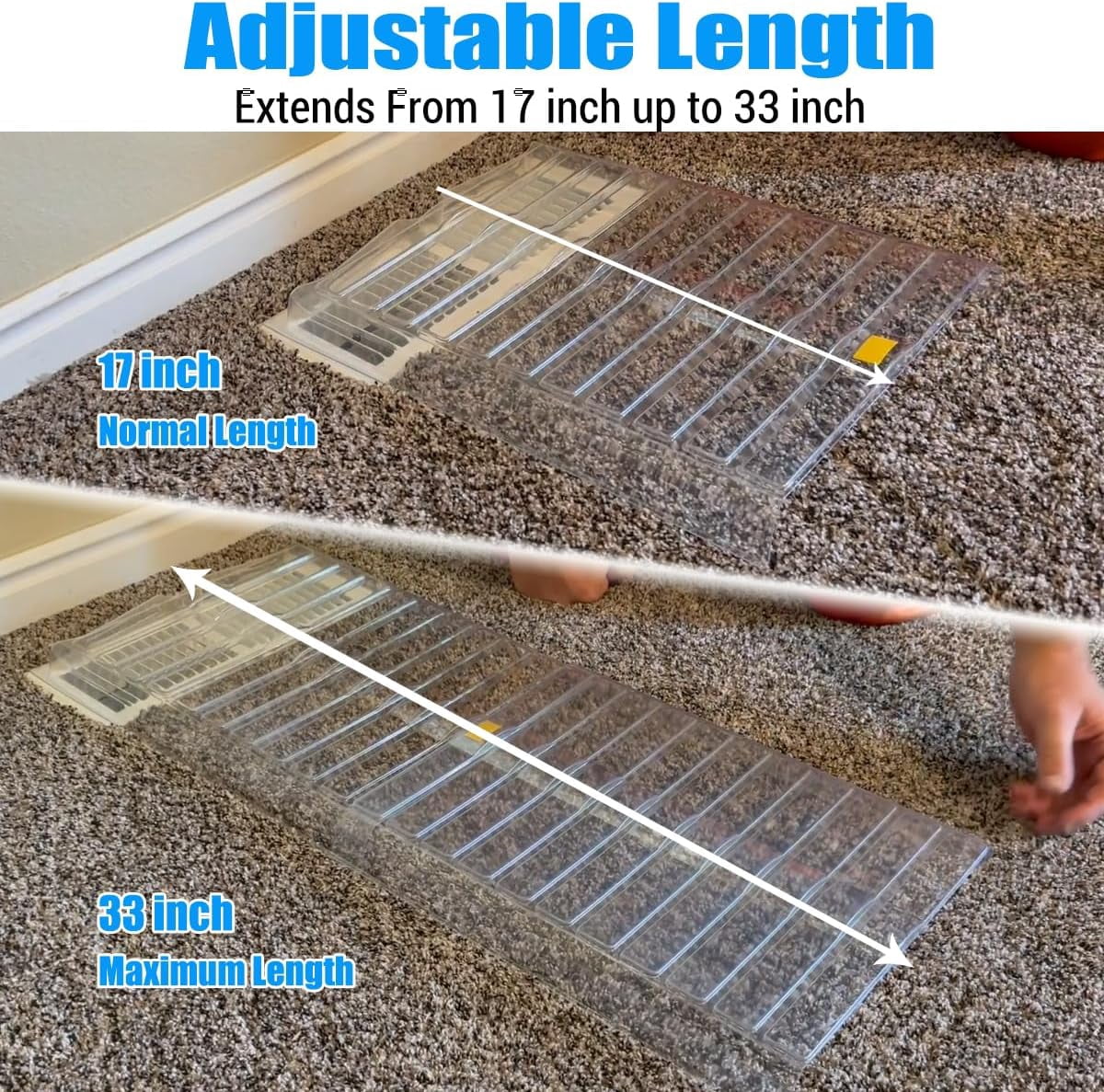 Air Vent Extender for Under Furniture Floor Vent Deflector for Floor Register Up to 12" Wide, Extends from 17"-33" (1 pack)