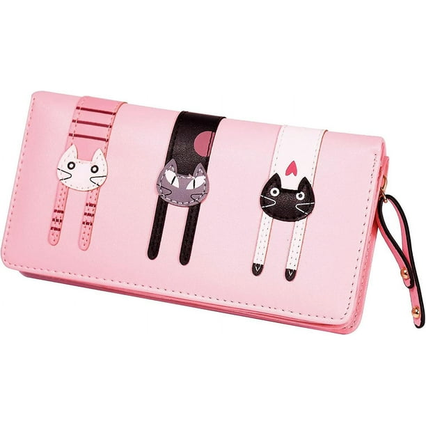 Bolsa de herramientas Mini bolso plegable de cuero sintético lindo 3 gato cremallera cartera bolsa para mujeres niñas