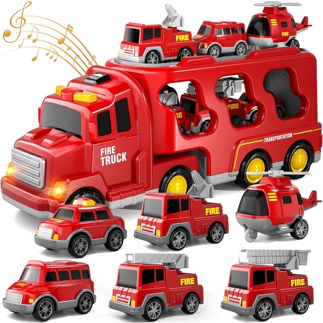 Doloowee Juguetes para camiones de policía para niños pequeños de 3, 4, 5 y 6 años, camión 7 en 1, coche de juguete con potencia de fricción, regalos de cumpleaños de Navidad para niños y niñas de 3 a