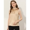 thumbnail image 2 of INSPIRE CHIC Blusa elegante de satén sin mangas con lazo y cuello de pajarita para mujer champán S, 2 of 5