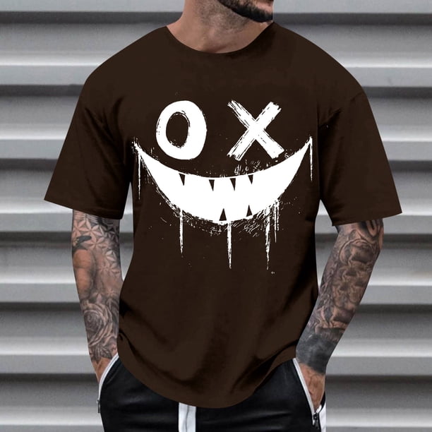 Blusas y camisas de manga corta con cuello redondo para hombre, blusas casuales de verano a la moda con cuello redondo y estampado para hombre.