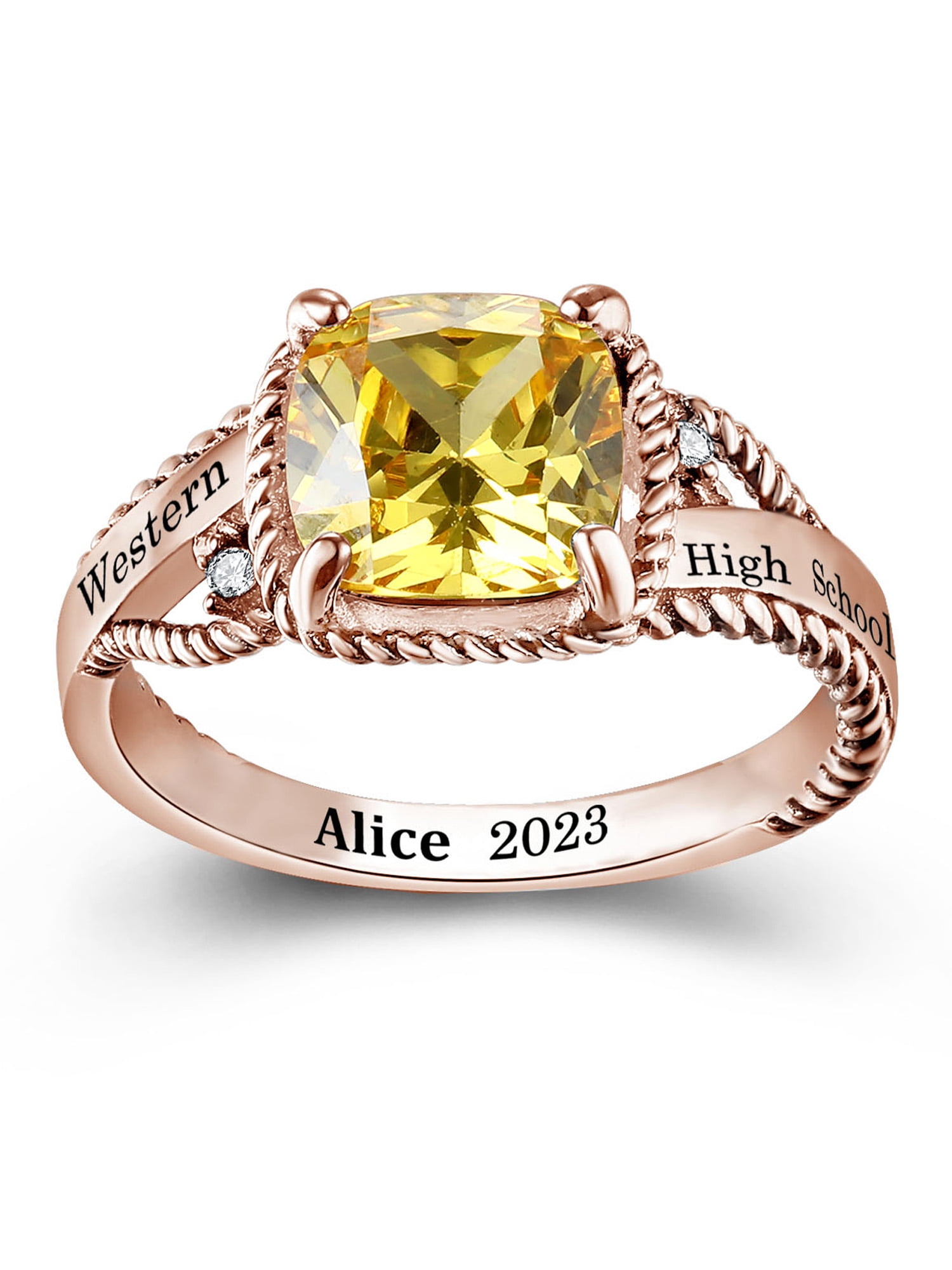 Mementos PJM Custom Class Rings for Women High School College Graduation-Sterling Silver/Rose Gold