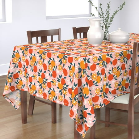 

Cotton Sateen Tablecloth 70 x 90 - Orange Citrus Pink Flowers Floral Fruit Sweets Summer Print Custom Table Linens by Spoonflower