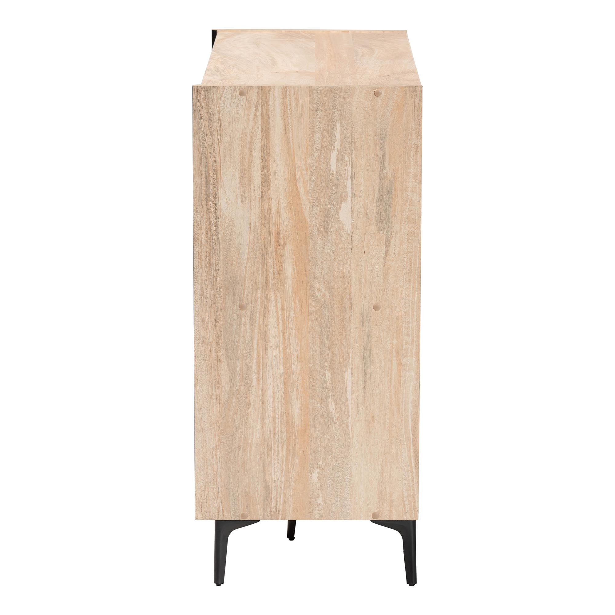 Baxton Studio Malcolm Mid-Century Shoe Cabinet, 8-Shelf, Oak Brown