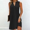 thumbnail image 1 of Robes pour Femmes 2024 Été Ample Décontracté Couleur Unie Col en V Sans Manches Robe d'Été Débardeur 50 % de Réduction!, 1 of 5