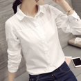 thumbnail image 1 of Camisa blanca de viajero de manga larga para mujer, ropa interior de estilo primaveral, camisa de solapa con parte inferior de algodón apilada, 1 of 5