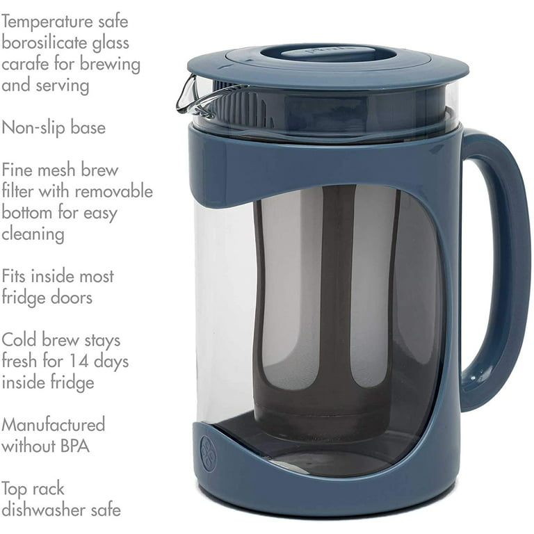 Primula Burke Deluxe Cold Brew Iced Coffee Maker, Comfort Grip Handle,  Durable Glass Carafe, Removable Mesh Filter, Perfect 6 Cup Size, Dishwasher  Safe, 1.6 Qt, Blue 
