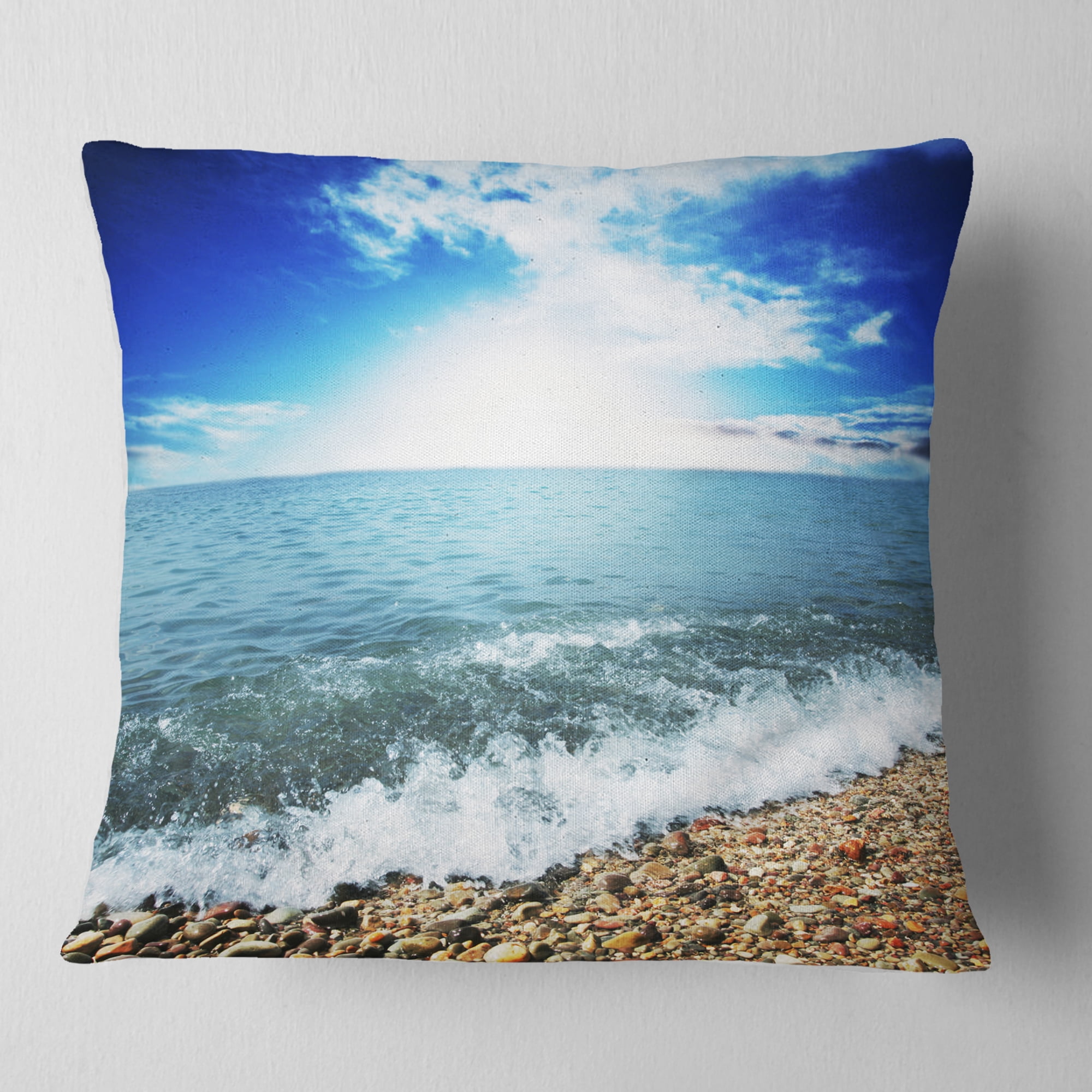 Designart Crystal Clear Blue Sea Waves - Seascape Throw Pillow - 18x18