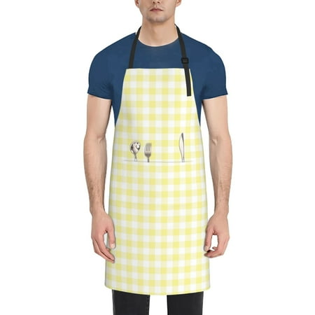 

Coaee Lemon Yellow Checkboard for Waterproof Apron for Unisex Adult with Adjustable Bib Apron