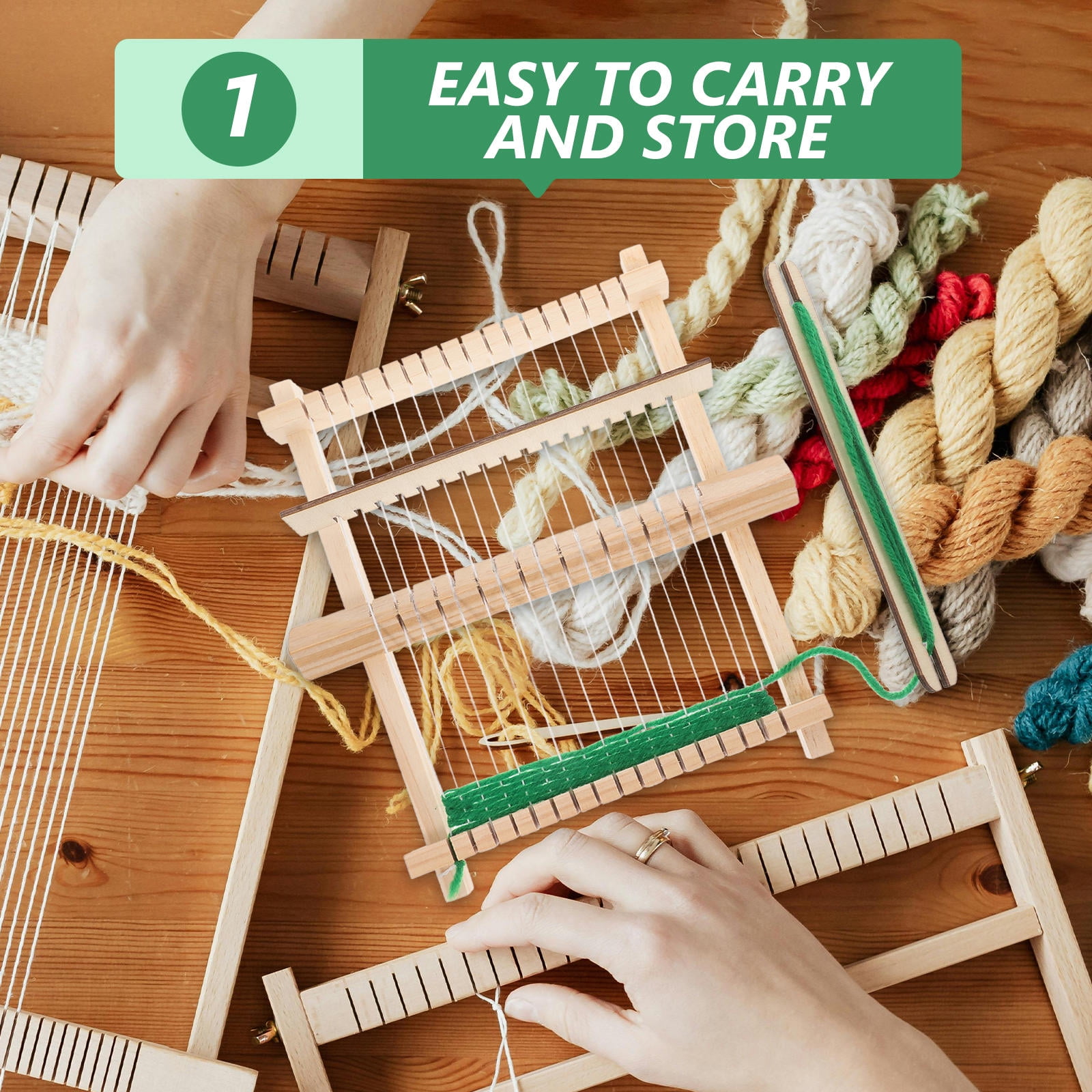 Masteelf 5 Sets DIY Weaving Loom Portable Handmade Knitting Machine Wooden Frame Craft Weaving Tool for Yarn and Bracelet Creative Weaving Toy