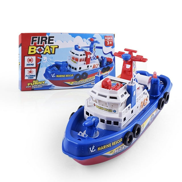 Barco de juguete modelo ligero con sonido de música y rociador de agua Super homeMX Barco eléctrico de bomberos
