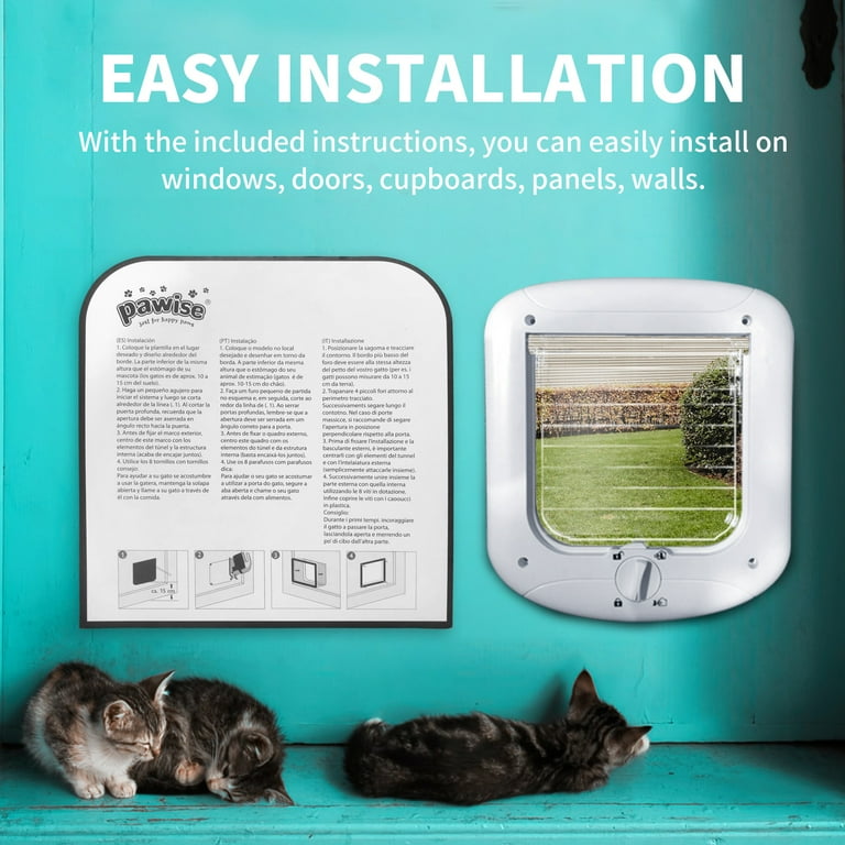 PAWISE Weatherproof Cat Flap Door with 4 Way Rotary Lock for
