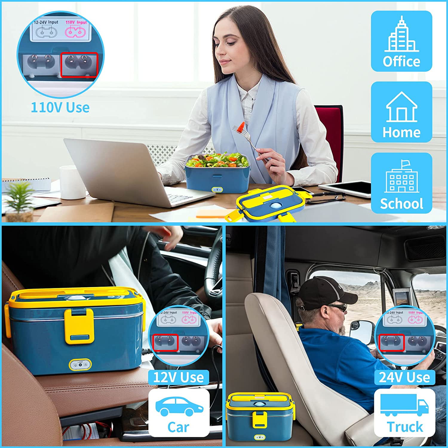 COROTC Electric Lunch Box, 3 IN 1 12V/24V/110V Heated Lunch Boxes for Work  Car/Truck, Portable Micro…See more COROTC Electric Lunch Box, 3 IN 1