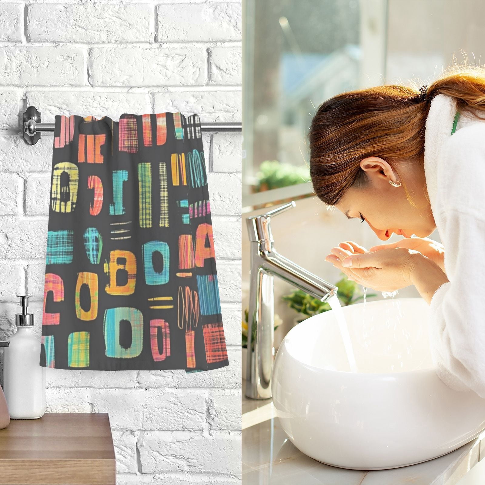 Letters Words Hand Towels Cotton Bath Towels Large Face Towels Absorbent for Bathroom 2 Packs