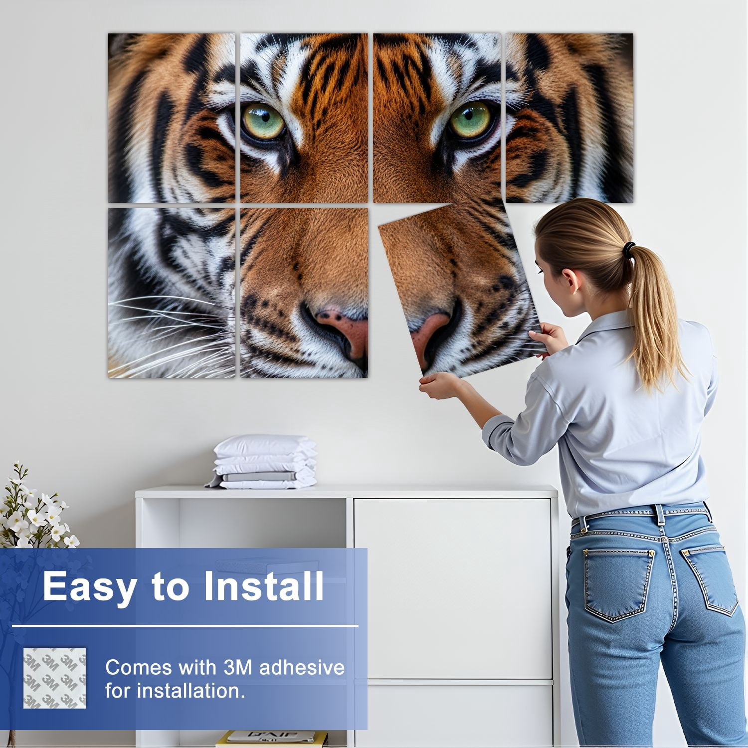 8 Pack Art Acoustic Panels Sound Absorbing eyes tiger Decorative Soundproof Wall Panels Self Adhesive for Nursery Game Room Bedroom 48"x32"