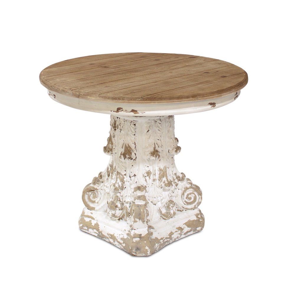31" Brown and Antique White Round Pedestal End Table