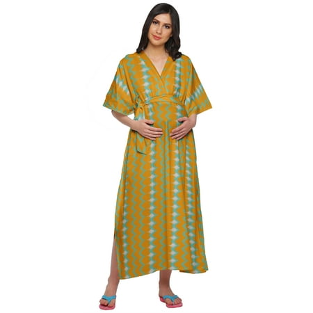 

Moomaya Womens Long Maternity Kimono Sleeves Button Down Maxi Dress Kaftan