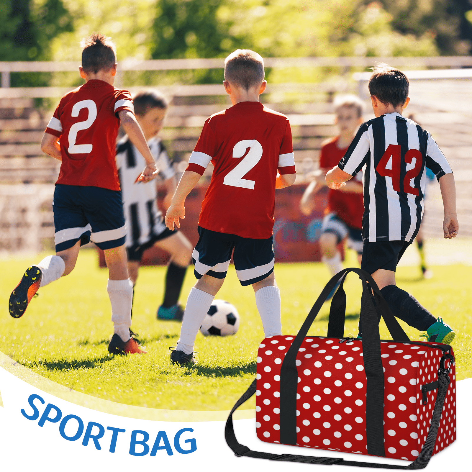 Herdesigns Red Polka Dot Travel Duffle Bag Sports Yoga Weekender Overnight Carry on Workout Bags Lightweight Waterproof Gym Tote Bag for Women