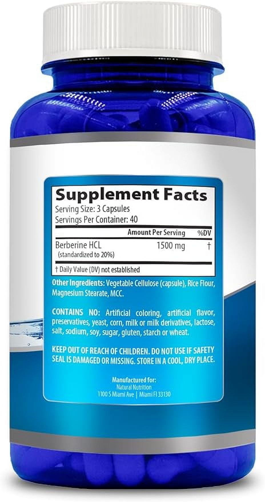 Natural Vitamin Berberine HCL 1500mg 120 Capsules Extra Strength (Gluten Free & Non-GMO)