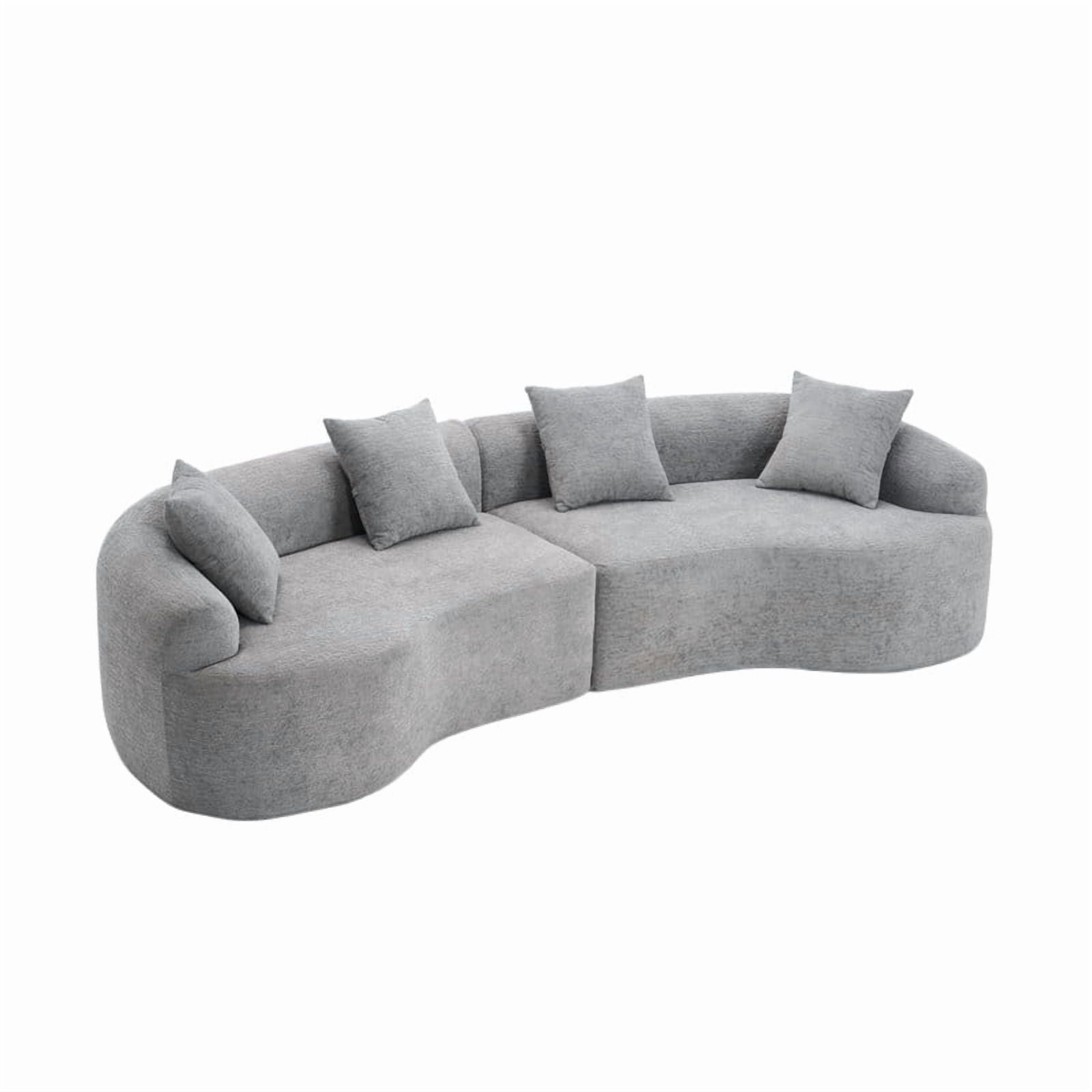Curved Sectional Sofa with 4 Throw Pillows, Modern Luxury Chenille 4-Seater Cloud Couch with Deep Seat for Living Room, No Assembly Needed