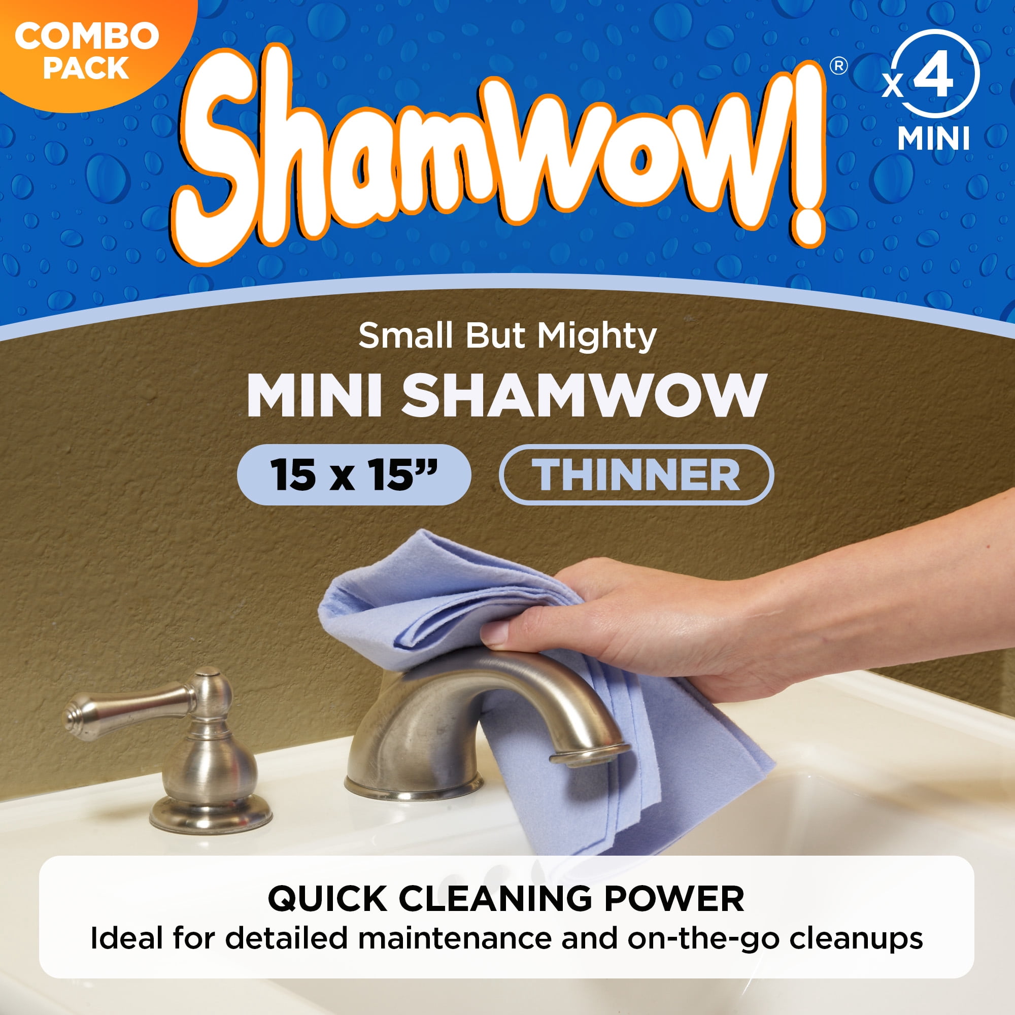 The Original Shamwow, Super Absorbent, Multi Purpose Cleaning Chamois Towel Cloth, 8 Pack, 4 Large Orange and 4 Small Blue