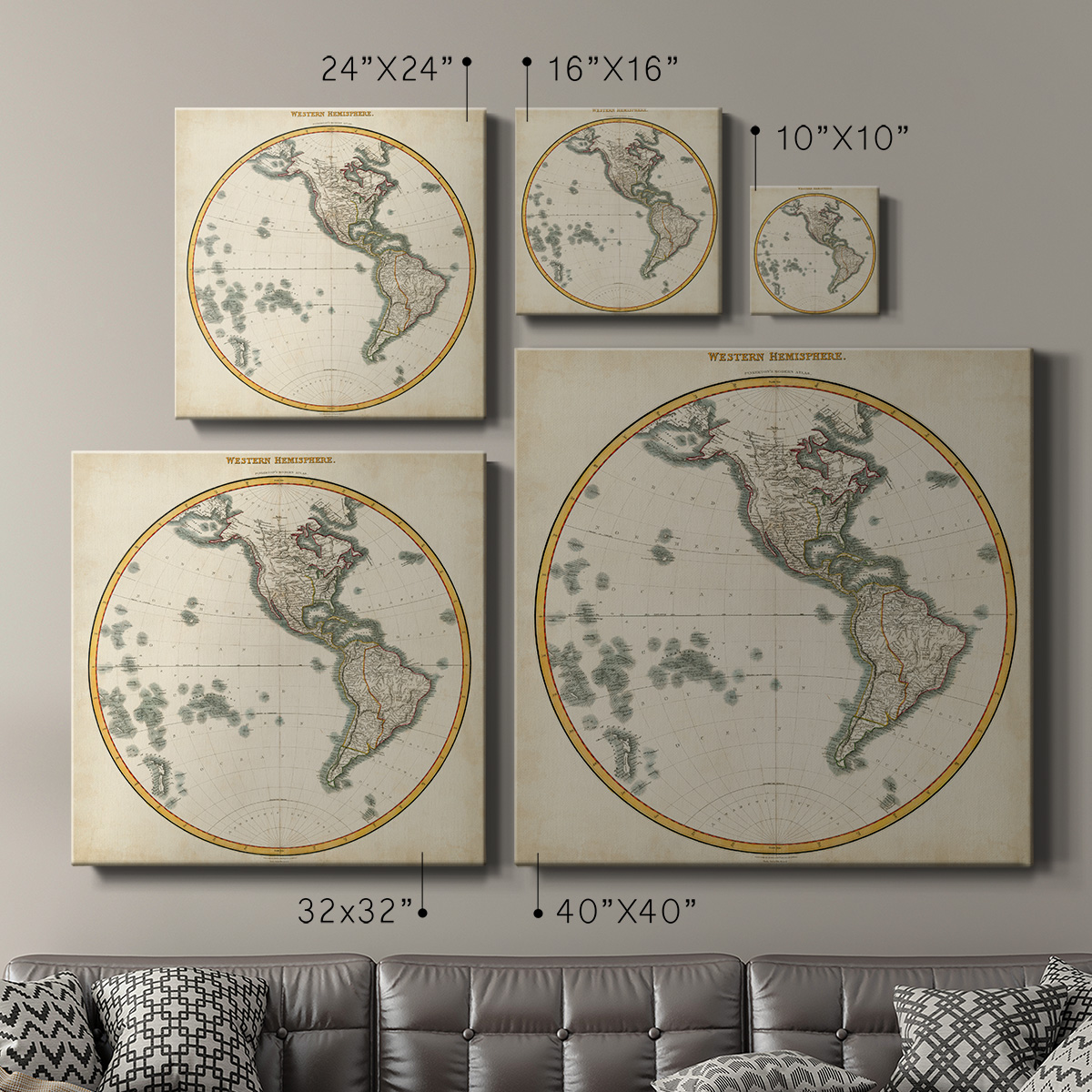 Wexford Home 1812 Western Hemisphere-Premium Gallery Wrapped Canvas, 24" x 24" - Ready to Hang