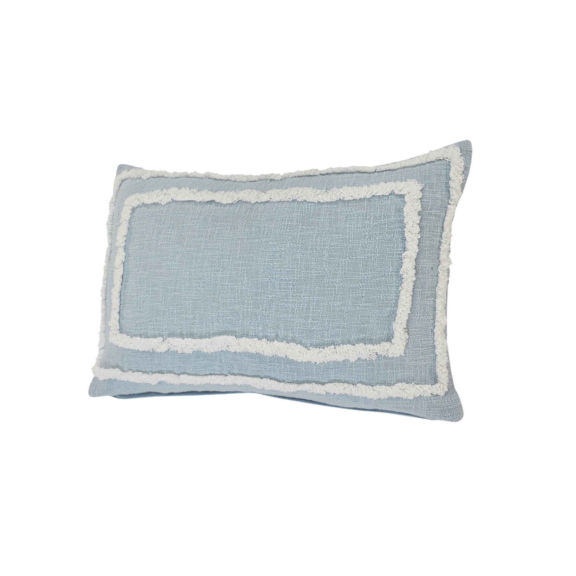 Laddha Home Designs Geometric Bordered Loomed Rectangular Cotton Lumbar Pillow Cover - 24" - Sky