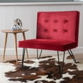 thumbnail image 3 of Red Velvety Soft Upholstered Polyester Accent Chair Black Metal Legs, 3 of 5