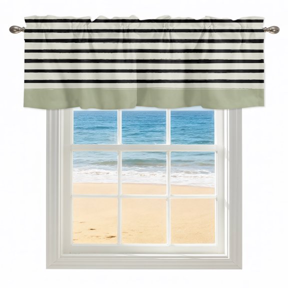 Black Stripes Valances for Windows, Rod Pocket Kitchen Valance Curtains - Soft & Washable Small Window Treatment for Living Room, Bathroom, Striped Lines Sage Green 54x18inch, 1 Panel