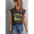 thumbnail image 2 of ABPHQTO Camiseta gris de manga corta con estampado de letras Cowboys&Beer para mujer, 2 of 5
