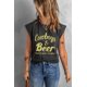 thumbnail image 2 of ABPHQTO Camiseta gris de manga corta con estampado de letras Cowboys&Beer para mujer, 2 of 5