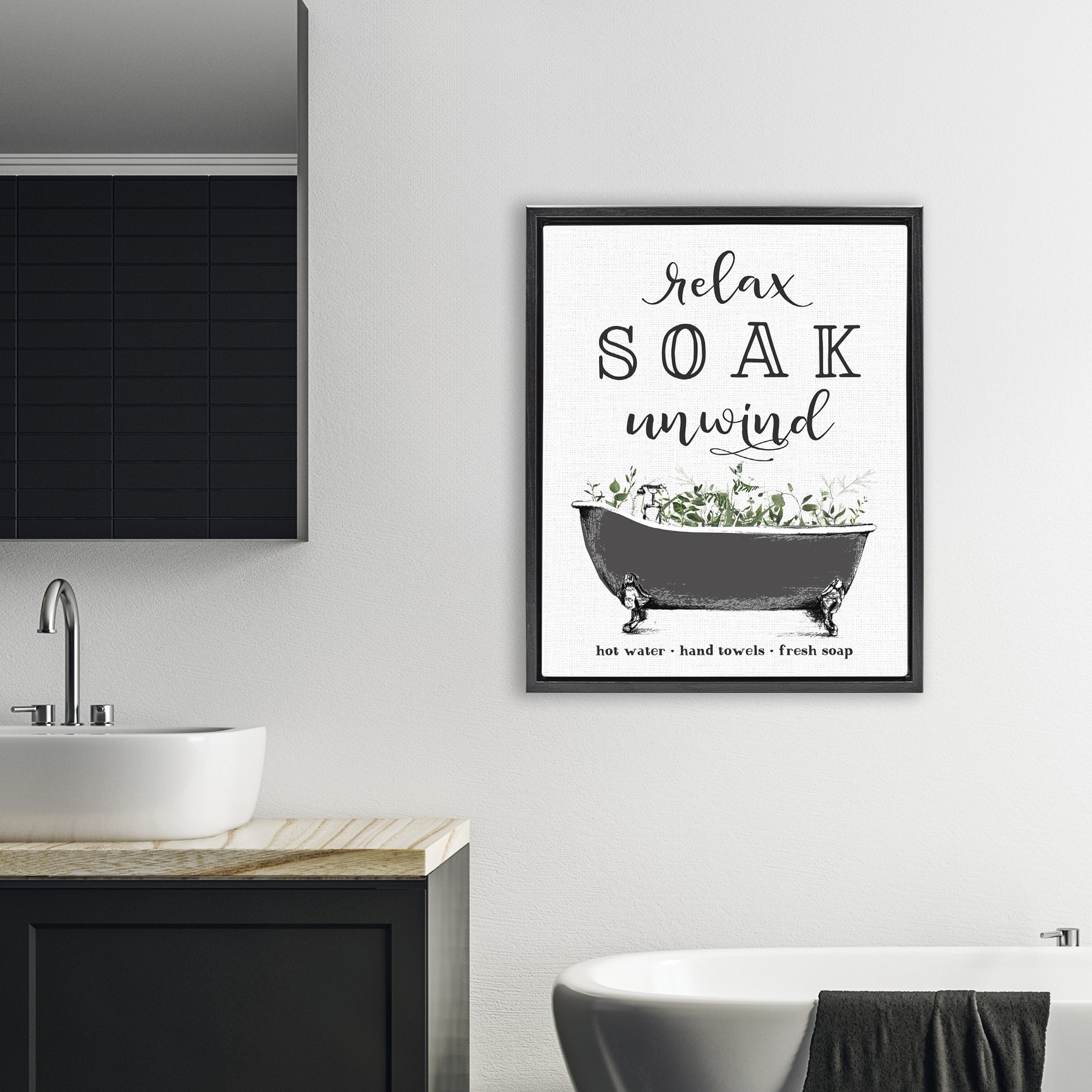 Vintage Bathing Reminders Black Framed Floater Canvas Wall Art, design by Lettered and Lined