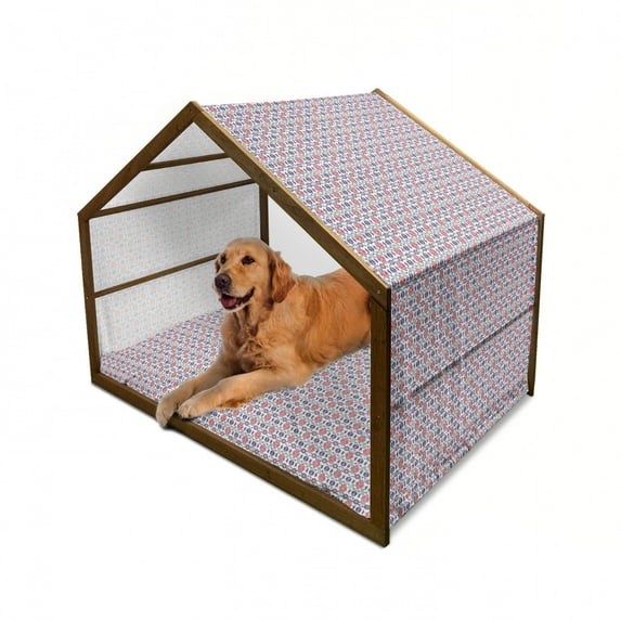 Traditional Pet House, Classic Ottoman Moroccan Old Fashioned Turkish Mosaic Tiles Ceramic Art, Outdoor & Indoor Portable Dog Kennel with Pillow and Cover, 5 Sizes, Multicolor, by Ambesonne