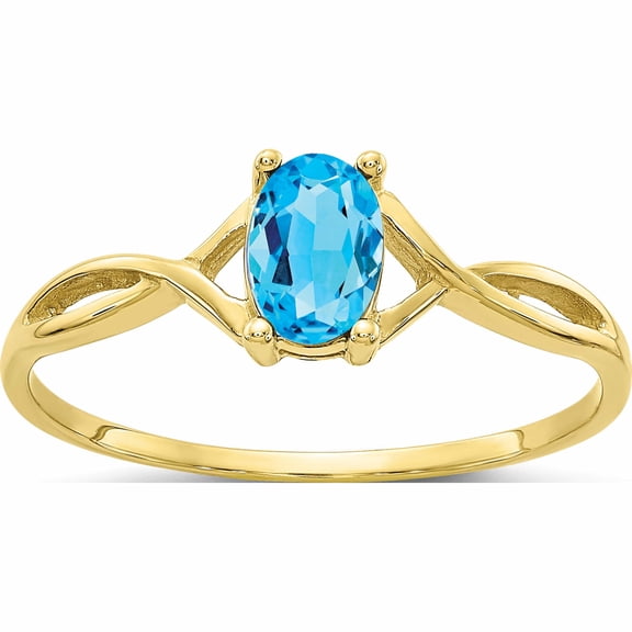 10K Yellow Gold Polished Geniune Blue Topaz Birthstone Ring (Size 7) Made In India 10xbr237