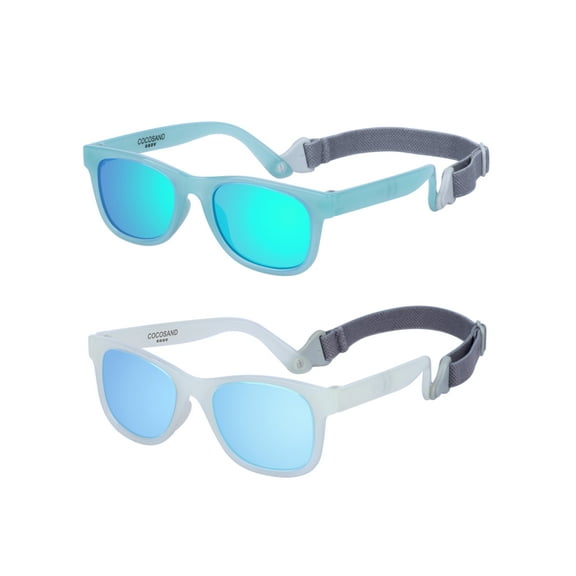 COCOSAND Baby Sunglasses with Strap Classic Square Frame UV400 for Infant Toddler Boys Age 0-24 Months, 2-Pack