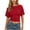 Red, variant on cocolona Womens Summer Trendy Crop Tops Crew Neck Ruffle 3/4 Sleeve Back-Strapped Shirts Dressy Casual Solid Color Blouses