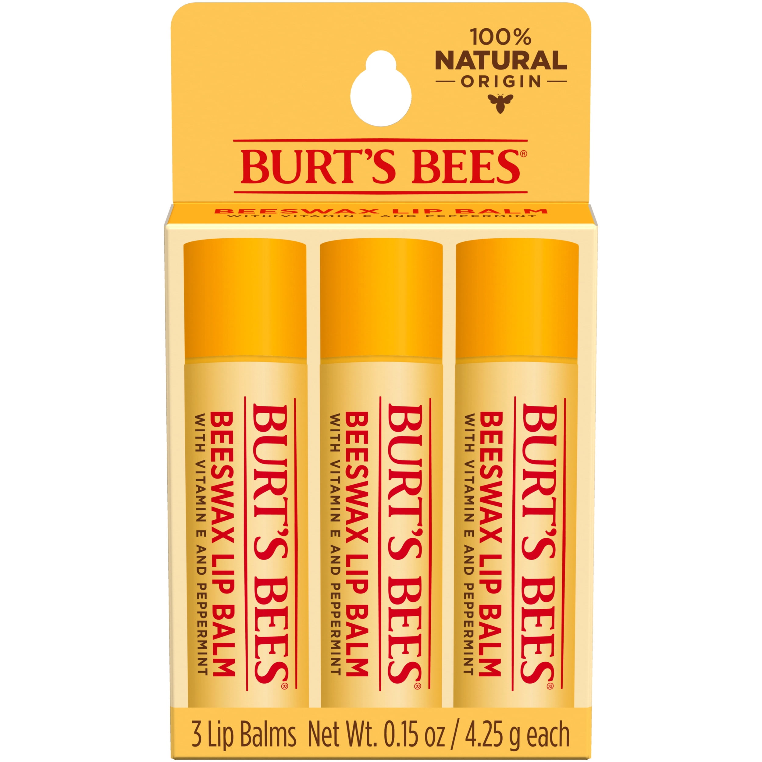 Burt's Bees 100% Natural Moisturizing Lip Balm with Beeswax, Vitamin E &  Peppermint Oil, 4 Count 