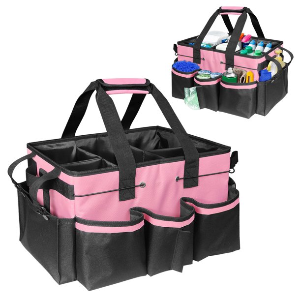 Carrito de limpieza, bolsas de limpieza grandes para amas de casa, organizador de suministros de limpieza con asa ampliamente utilizado, rosa