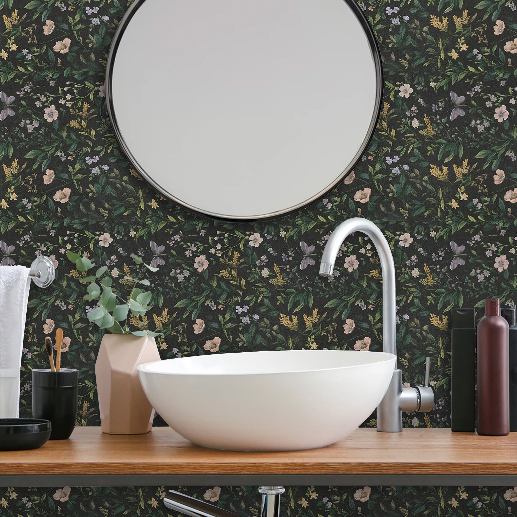 (4 pack) UMIGGEE Floral Wallpaper Peel and Stick Wallpaper Self Adhesive Black Wall Paper Butterfly Contact Paper 17.3-in x 118-in Home Decor Wall Covering Old Furniture Renovation