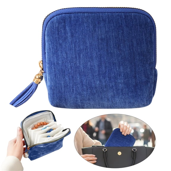 1PC Velvet Travel Jewelry Organizer Bag with Zippered Pockets,Portable Storage Case for Rings Earrings,Compact Jewelry Roll for Women,Travel Pouch,Jewelry Organizer for Travel,Blue