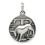 Sterling Silver Polished Antique Finish Taurus Horoscope Zodiac Pendant QQC7413