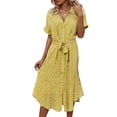 thumbnail image 3 of ITFABS Bouton Femme Midi Robe, Manches Courtes Imprimé Floral Chemise Robe, 3 of 6